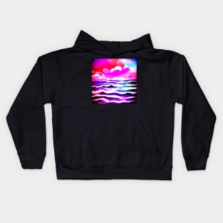 Surrealistic Neon Purple Sea Sunset in a  Post apocalyptic Wonderland Kids Hoodie